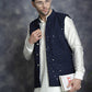 Men's Sequins and Embroidred Nehru Jacket With Solid Kurta Pyjama ( JOKPWC 592W 4093Navy )