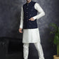 Men's Sequins and Embroidred Nehru Jacket With Solid Kurta Pyjama ( JOKPWC 592W 4093Navy )