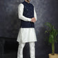 Men's Sequins and Embroidred Nehru Jacket With Solid Kurta Pyjama ( JOKPWC 592W 4093Navy )