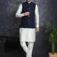 Men's Sequins and Embroidred Nehru Jacket With Solid Kurta Pyjama ( JOKPWC 592W 4093Navy )