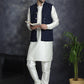 Men's Sequins and Embroidred Nehru Jacket With Solid Kurta Pyjama ( JOKPWC 592W 4093Navy )