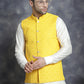 Men's Sequins and Embroidred Nehru Jacket With Solid Kurta Pyjama ( JOKPWC 592W 4093Yellow )