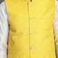 Men's Sequins and Embroidred Nehru Jacket With Solid Kurta Pyjama ( JOKPWC 592W 4093Yellow )