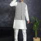 Men's Embroidred Nehru Jacket With Solid Kurta Pyjama ( JOKPWC 592W 4094Grey )