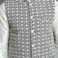 Men's Embroidred Nehru Jacket With Solid Kurta Pyjama ( JOKPWC 592W 4094Grey )