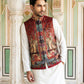 Paisley Printed Nehru Jacket With Solid Kurta Pyjama Set