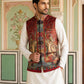 Paisley Printed Nehru Jacket With Solid Kurta Pyjama Set