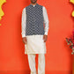 Embroidered Nehru Jacket With Solid Kurta Pyjama Set ( JOKPWC 592W 4110 Peacock )