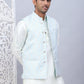 Embossed Nehru Jacket With Solid Kurta Pyjama Set