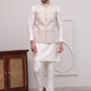 Men's Woven Design Nehru Jacket With Solid Kurta Pyjama ( JOKPWC 592W 4114White )