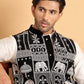 Men's Embroidered & Velvet Nehru Jacket With Solid Kurta Pyjama ( JOKPWC 592W 4119Black )