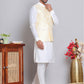 Embroidered Nehru Jacket With Solid Kurta Pyjama ( JOKPWC 592W 4121Yellow )