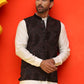 Embroidered Velvet Nehru Jacket With Solid Kurta Pyjama ( JOKPWC 592W 4123 Black )
