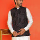 Embroidered Velvet Nehru Jacket With Solid Kurta Pyjama ( JOKPWC 592W 4123 Black )