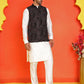 Embroidered Velvet Nehru Jacket With Solid Kurta Pyjama ( JOKPWC 592W 4123 Black )