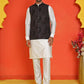 Embroidered Velvet Nehru Jacket With Solid Kurta Pyjama ( JOKPWC 592W 4123 Black )