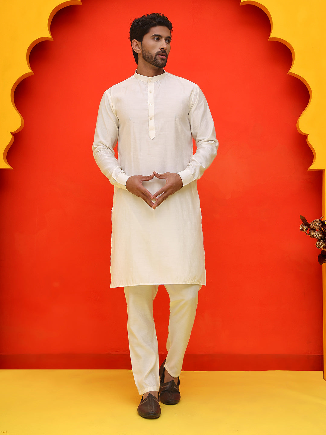 Embroidered Nehru Jacket With Solid Kurta Pyjama ( JOKPWC 592W 4124 White )
