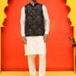 Embroidered Velvet Nehru Jacket With Solid Kurta Pyjama ( JOKPWC 592W 4125 Black )