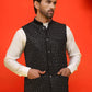 Embroidered Velvet Nehru Jacket With Solid Kurta Pyjama ( JOKPWC 592W 4126 Black )