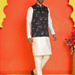 Embossed  Nehru Jacket With Solid Kurta Pyjama ( JOKPWC 592W 4130 Black )