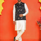 Embossed  Nehru Jacket With Solid Kurta Pyjama ( JOKPWC 592W 4130 Black )