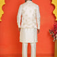 Embossed  Nehru Jacket With Solid Kurta Pyjama ( JOKPWC 592W 4130 Cream )