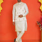 Embossed  Nehru Jacket With Solid Kurta Pyjama ( JOKPWC 592W 4130 Cream )