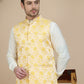 Embossed Nehru Jacket with Solid Kurta Set for Men ( JOKPWC 592W 4133 Yellow )