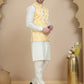 Embossed Nehru Jacket with Solid Kurta Set for Men ( JOKPWC 592W 4133 Yellow )