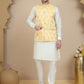 Embossed Nehru Jacket with Solid Kurta Set for Men ( JOKPWC 592W 4133 Yellow )