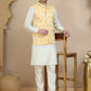 Embossed Nehru Jacket with Solid Kurta Set for Men ( JOKPWC 592W 4133 Yellow )