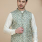 Embossed Nehru Jacket with Solid Kurta Set for Men ( JOKPWC 592W 4134 Blue )