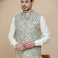 Embossed Nehru Jacket with Solid Kurta Set for Men ( JOKPWC 592W 4134 Navy )