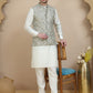 Embossed Nehru Jacket with Solid Kurta Set for Men ( JOKPWC 592W 4134 Navy )