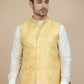 Embossed Nehru Jacket with Solid Kurta Set for Men ( JOKPWC 592W 4134 Yellow )