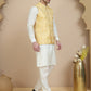 Embossed Nehru Jacket with Solid Kurta Set for Men ( JOKPWC 592W 4134 Yellow )