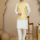 Embossed Nehru Jacket with Solid Kurta Set for Men ( JOKPWC 592W 4134 Yellow )