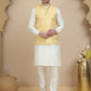 Embossed Nehru Jacket with Solid Kurta Set for Men ( JOKPWC 592W 4134 Yellow )