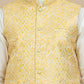 Embossed Nehru Jacket with Solid Kurta Set for Men ( JOKPWC 592W 4134 Yellow )