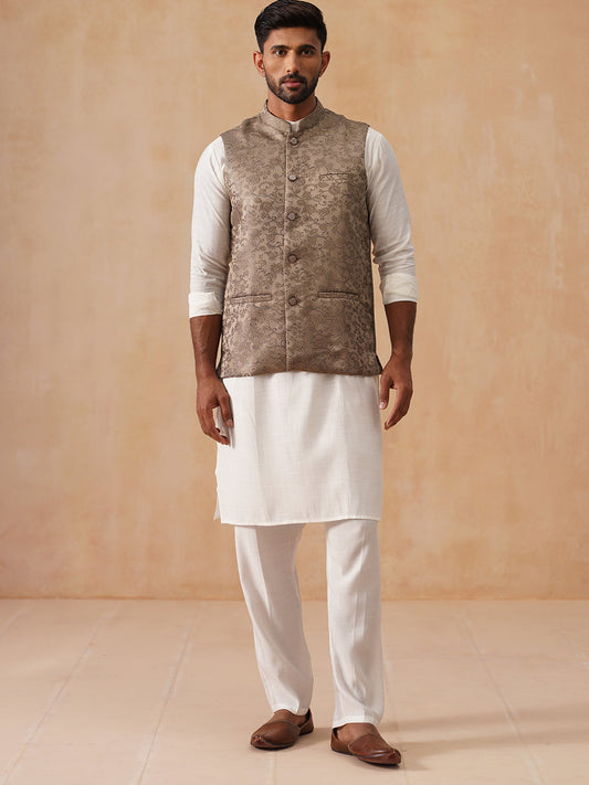 Nehru Jacket with Kurta Pyjama for Men ( JOKPWC 592W 4135 Brown )