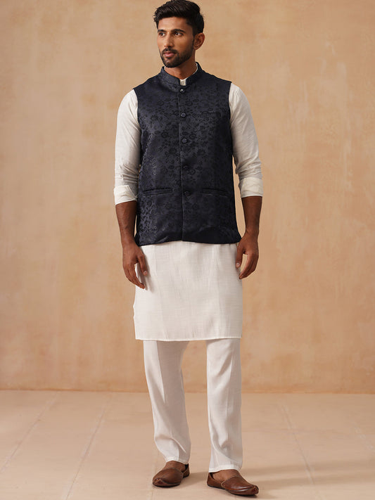 Nehru Jacket with Kurta Pyjama for Men ( JOKPWC 592W 4135 Navy )