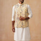 Embroidered Nehru Jacket with Kurta Pyjama Set ( JOKPWC 592W 4136 Yellow )