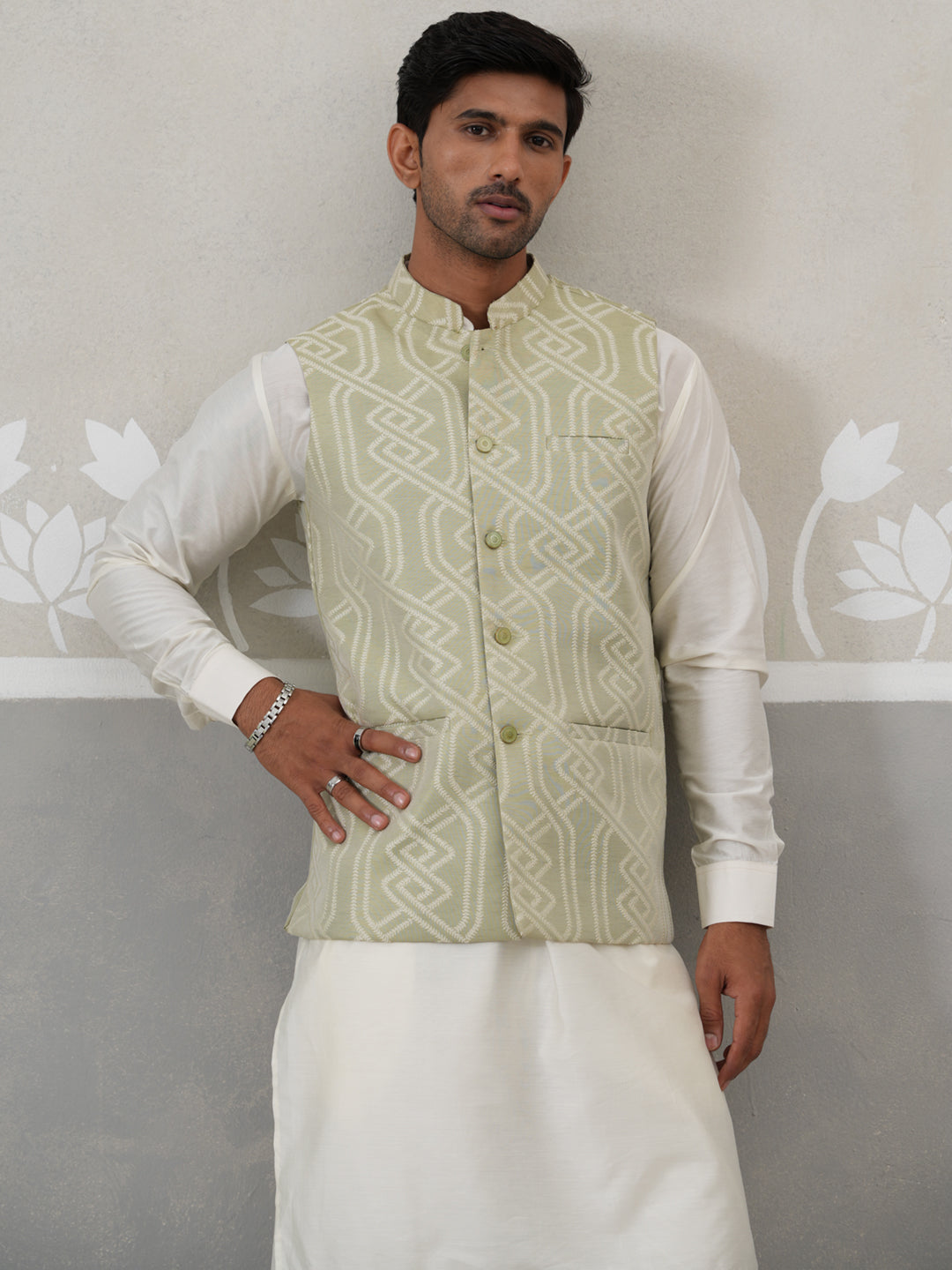 Embroidered Nehru Jacket with Kurta Pyjama ( JOKPWC 592W 4138 W 4138Pista )