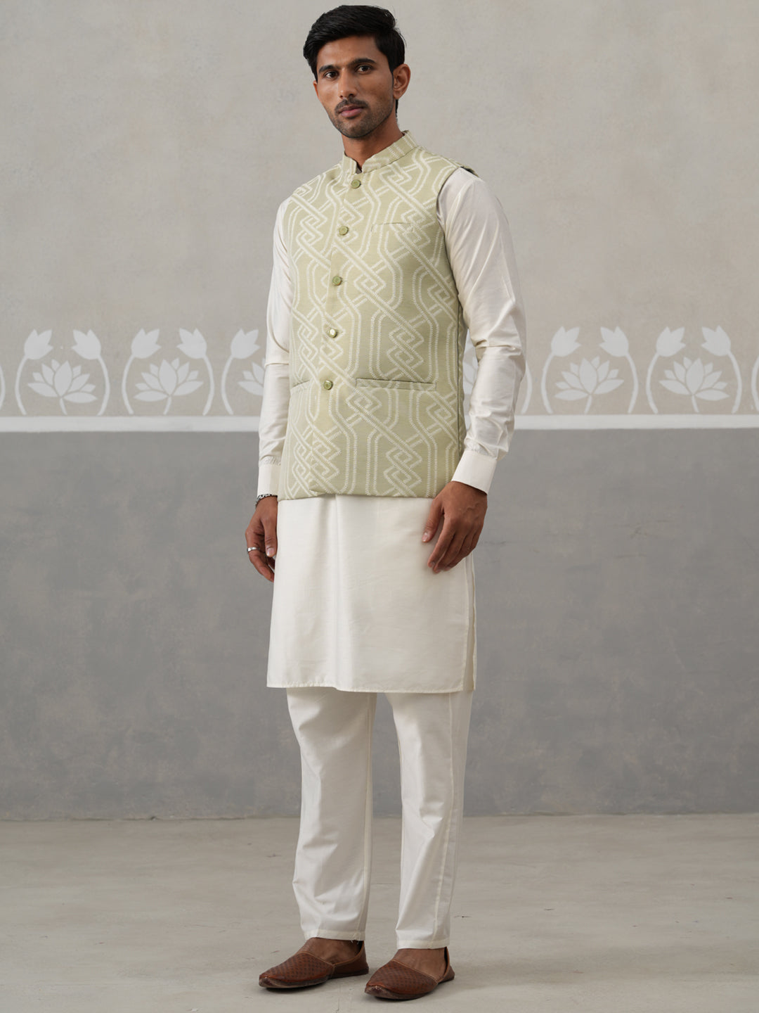 Embroidered Nehru Jacket with Kurta Pyjama ( JOKPWC 592W 4138 W 4138Pista )