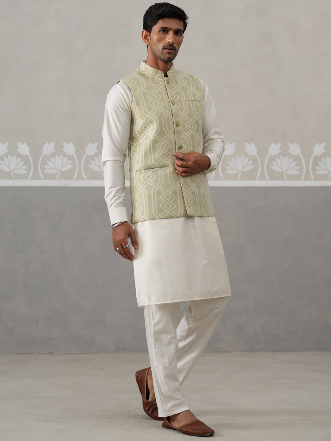 Embroidered Nehru Jacket with Kurta Pyjama ( JOKPWC 592W 4138 W 4138Pista )