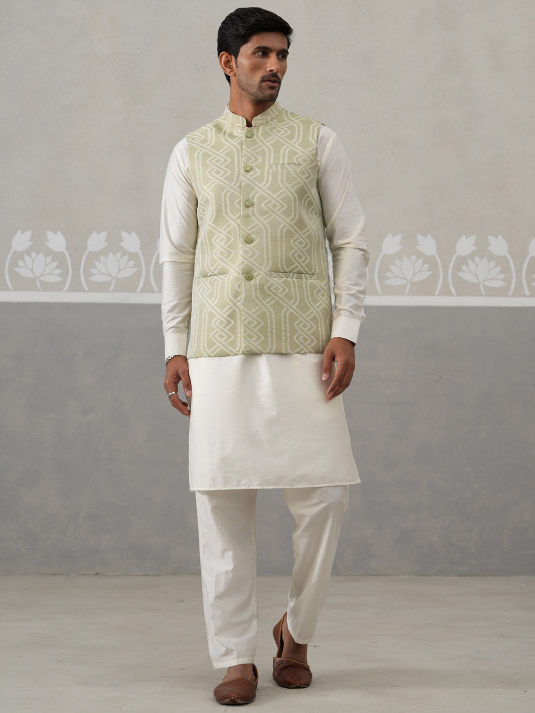 Embroidered Nehru Jacket with Kurta Pyjama ( JOKPWC 592W 4138 W 4138Pista )