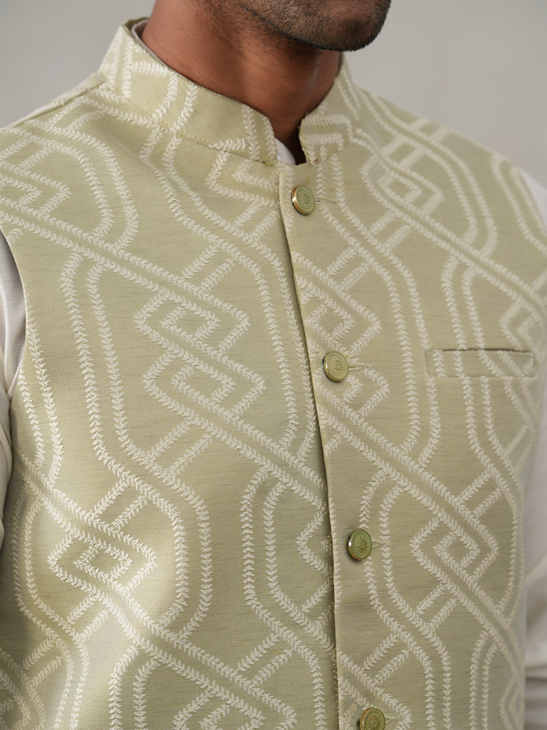 Embroidered Nehru Jacket with Kurta Pyjama ( JOKPWC 592W 4138 W 4138Pista )