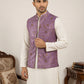 Woven Design Nehru Jacket with Cream Kurta Pyjama Set ( JOKPWC 592W 4139Voilet )