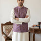 Woven Design Nehru Jacket with Cream Kurta Pyjama Set ( JOKPWC 592W 4139Voilet )