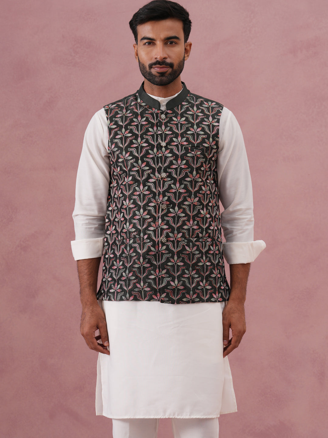 Festive Embroidered Nehru Jacket with Classic Kurta Pyjama ( JOKPWC 592W 4142 W 4142Mehndi )